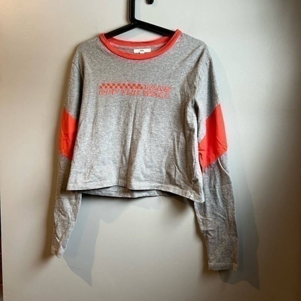 Vans Women's Gray & Coral Crop Long-Sleeve Tee